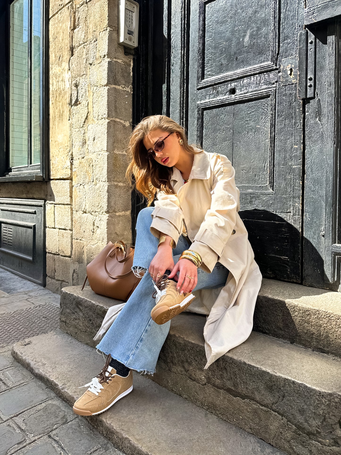 ALBA - Baskets inspiration double lacets camel