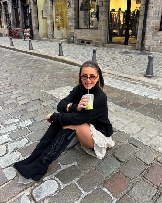 CLARA - Santiags hautes à strass noir