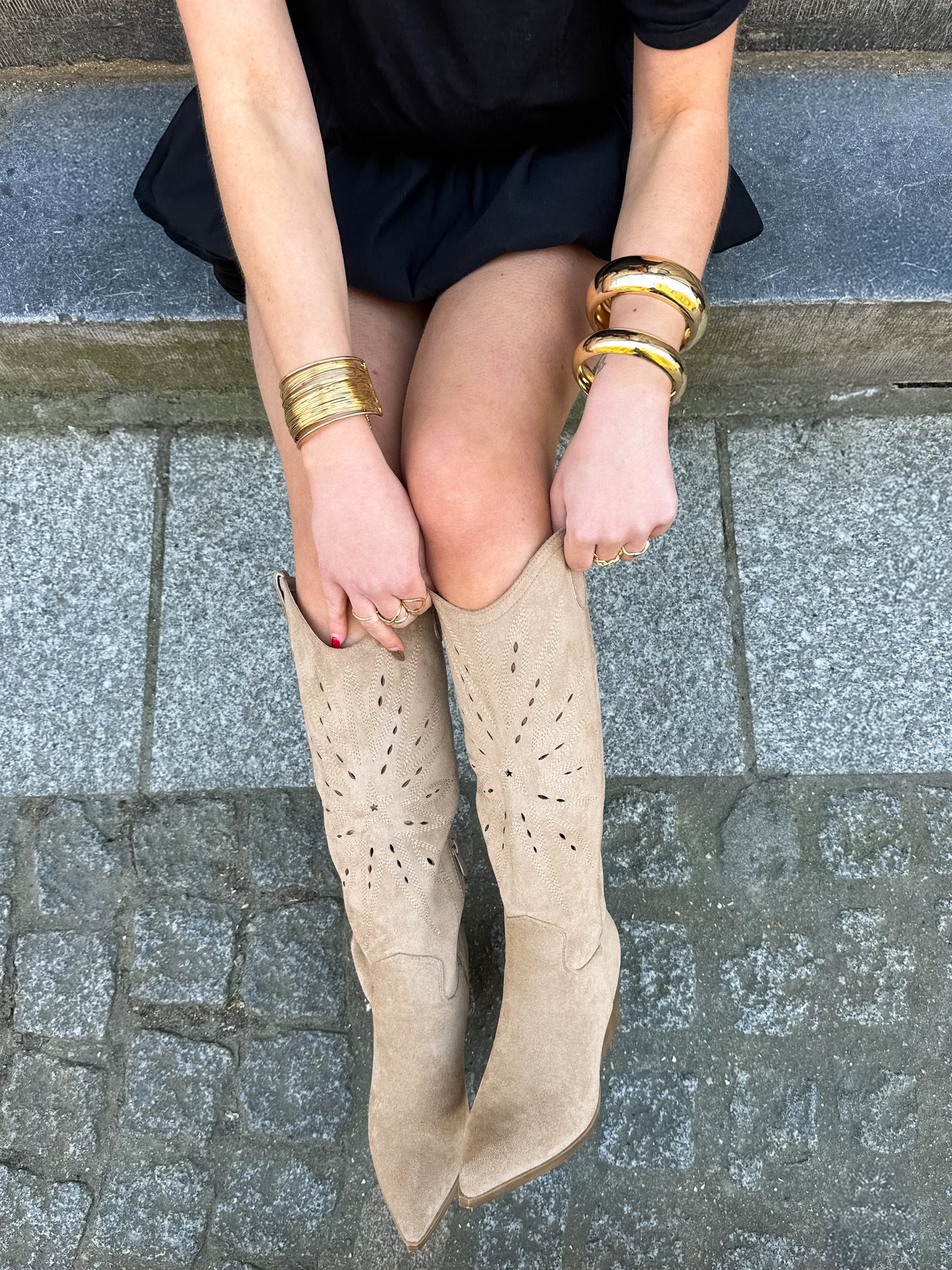 ELISE - Santiags hautes ajourées beige