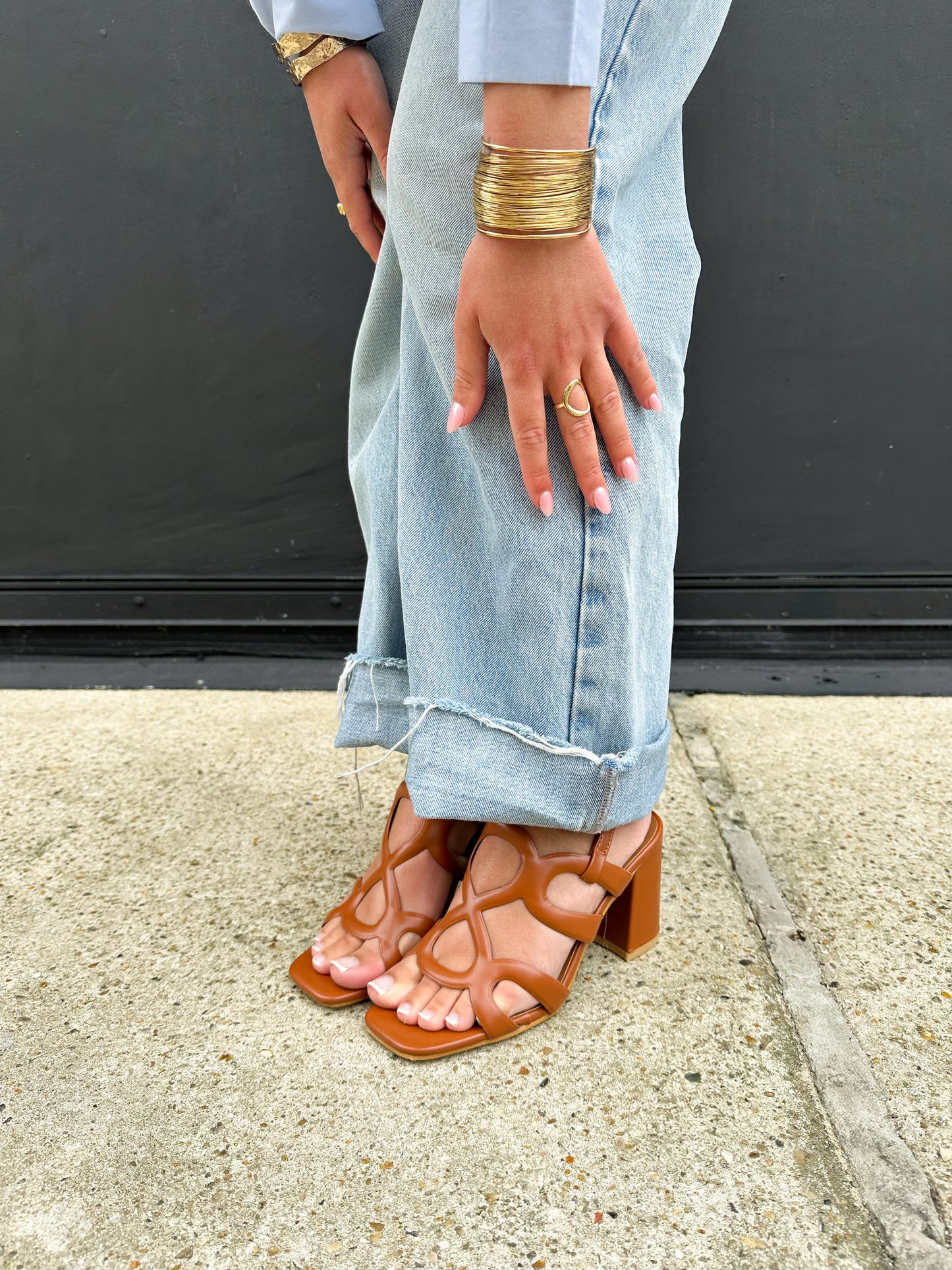 ZOÉ -  Sandales camel à talons ajourées