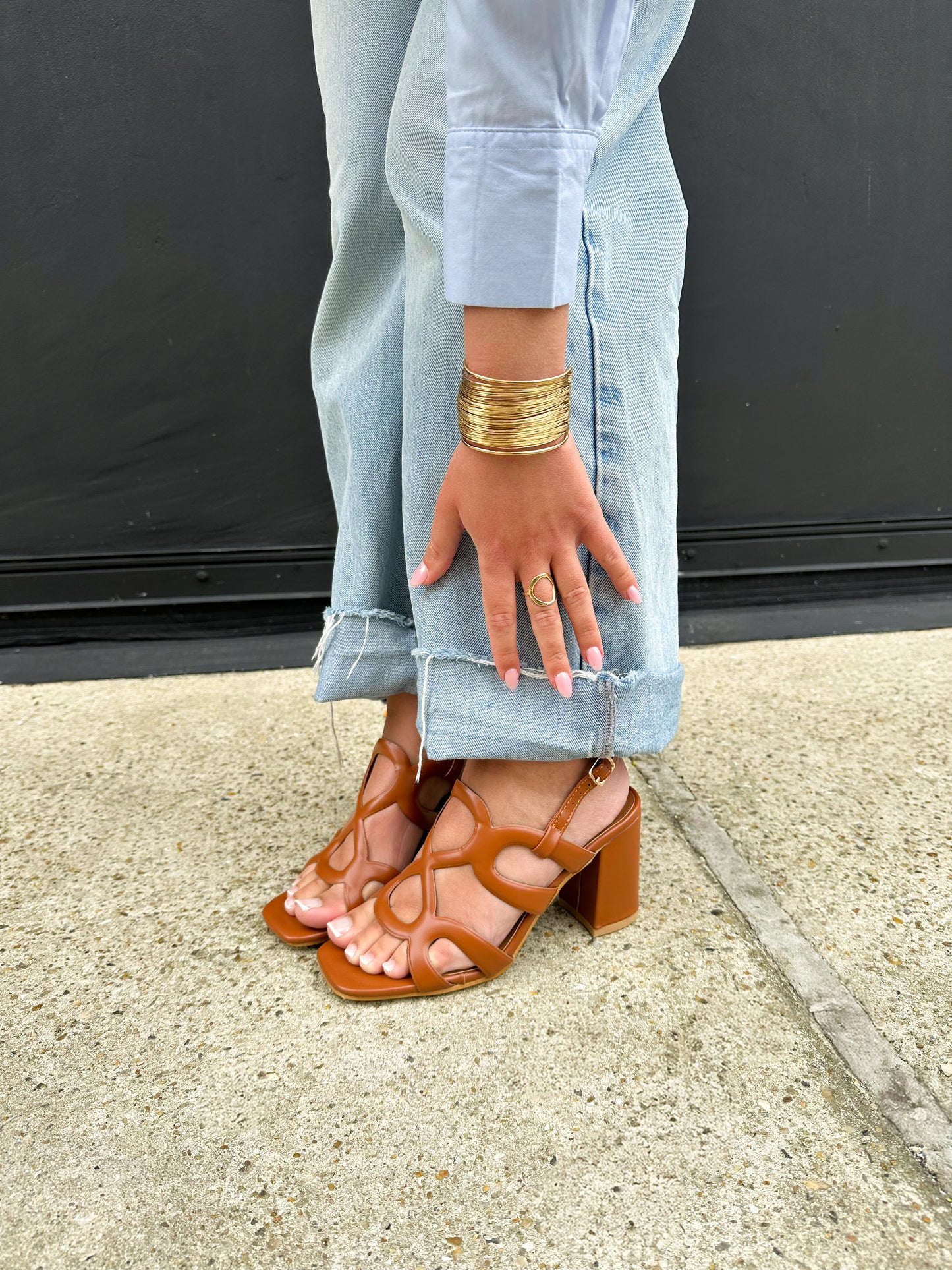 ZOÉ -  Sandales camel à talons ajourées