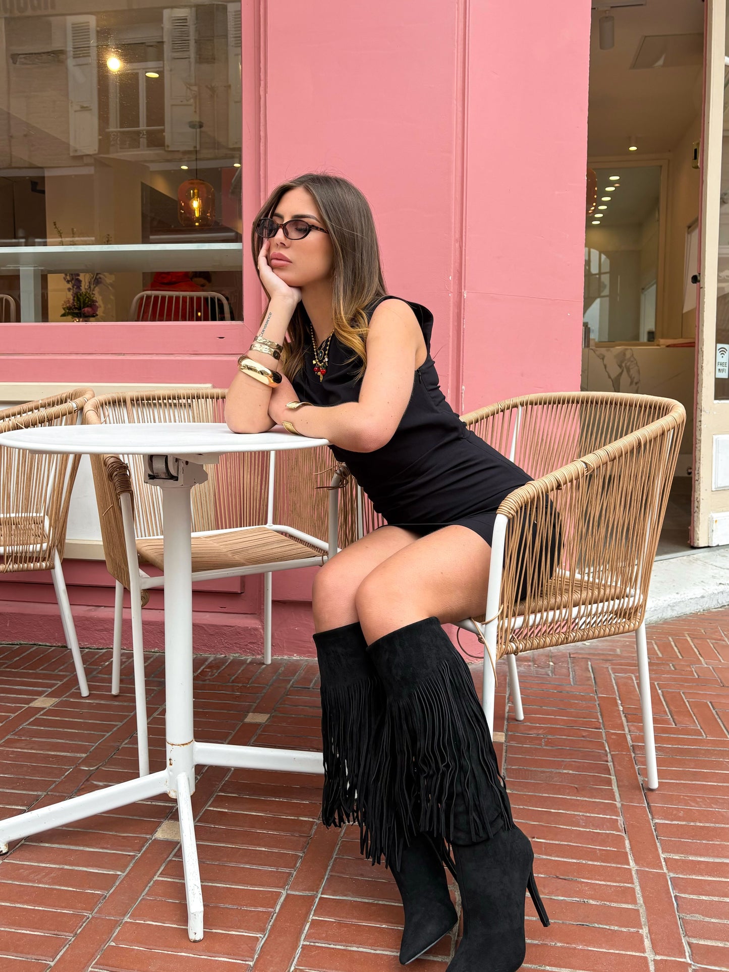 SHANA - Bottes à talons noires à franges